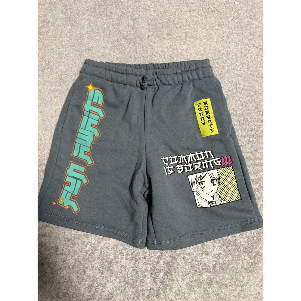 Zara Boys Sweat Shorts Size 6 Gray Anime Graphic Drawstring Elastic Waist